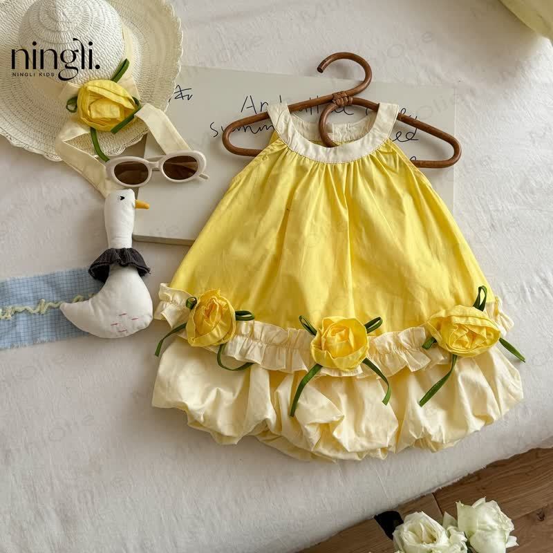 Toddler 3D Flower Tank and Shorts Set - Yellow - 6-7T - image 1