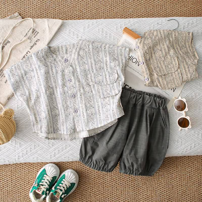 Toddler Floral Shirt and Pants Set - Grey - 4-5T - image 1