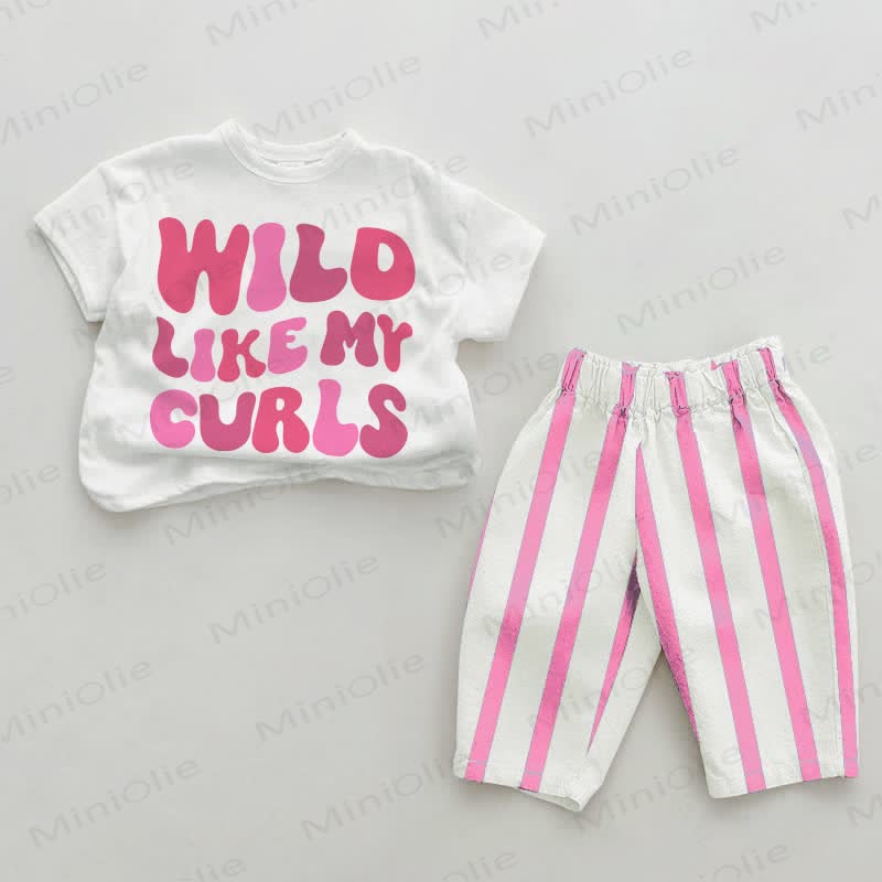 WILD LIKE MY CURLS Baby Pink Vertical Striped 2-piece Set - White&Pink - 2-3T - image 1