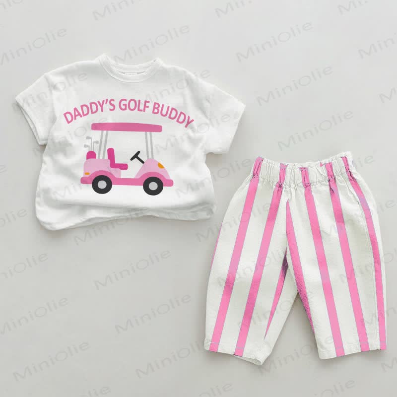 DADDY'S GOLF BUDDY Baby Pink Vertical Striped 2-piece Set - White&Pink - 2-3T - image 1