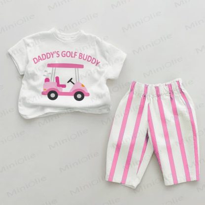 DADDY'S GOLF BUDDY Baby Pink Vertical Striped 2-piece Set - White&Pink - 2-3T - image 1