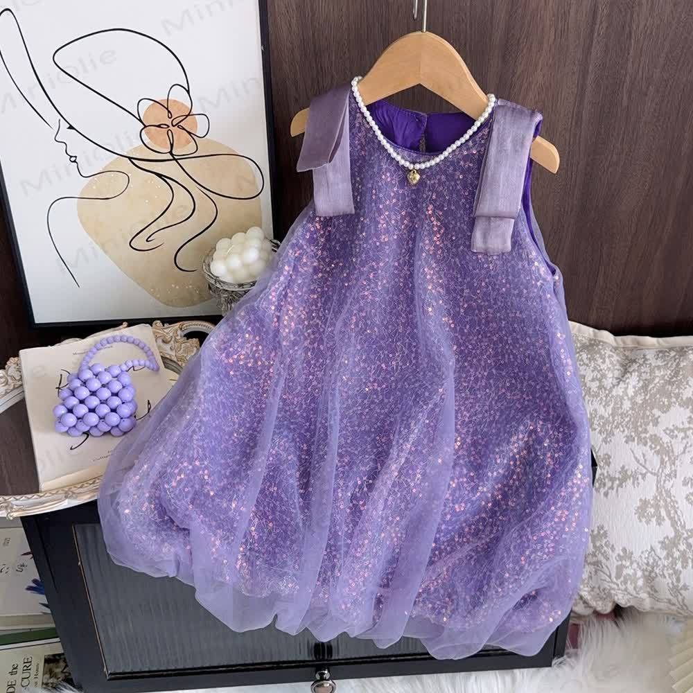 Toddler Mesh Solid Color Sleeveless Dress - Purple - 6-7T - image 1