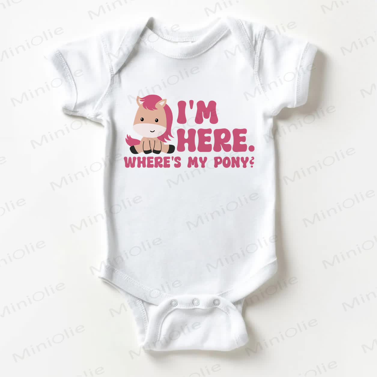 I'M HERE. WHERE'S MY PONY? Baby White Bodysuit - White - 18-24M - image 1