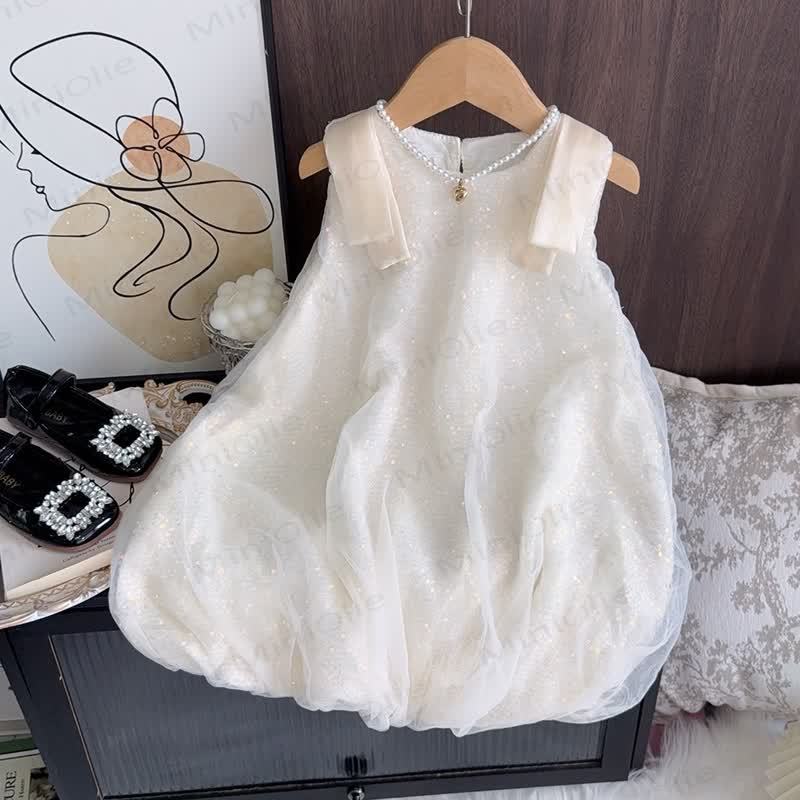 Toddler Mesh Solid Color Sleeveless Dress - White - 6-7T - image 11