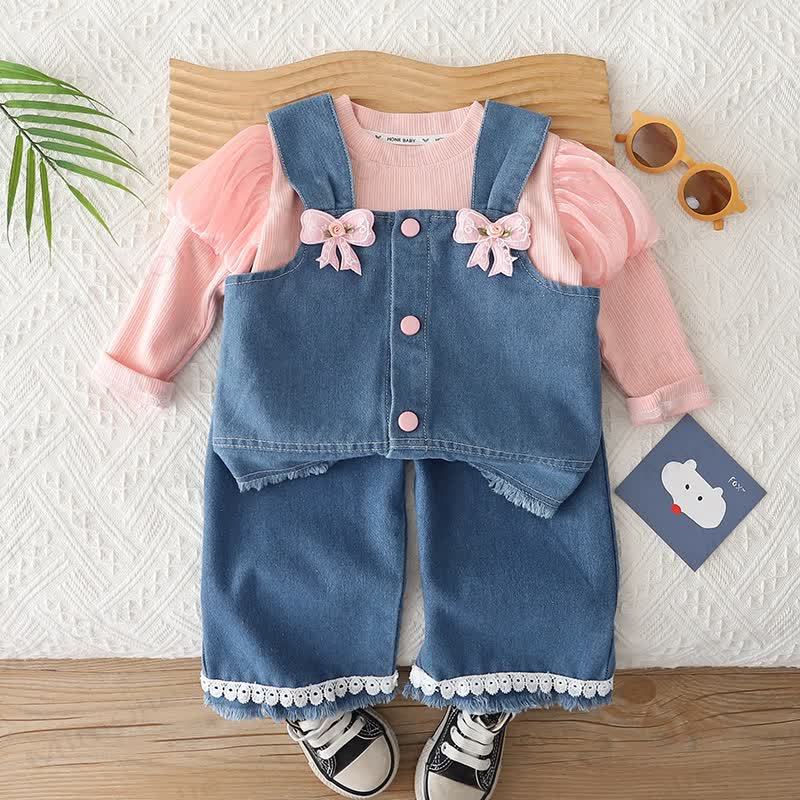 Toddler Girl Bow Denim 3-piece Set - image 3