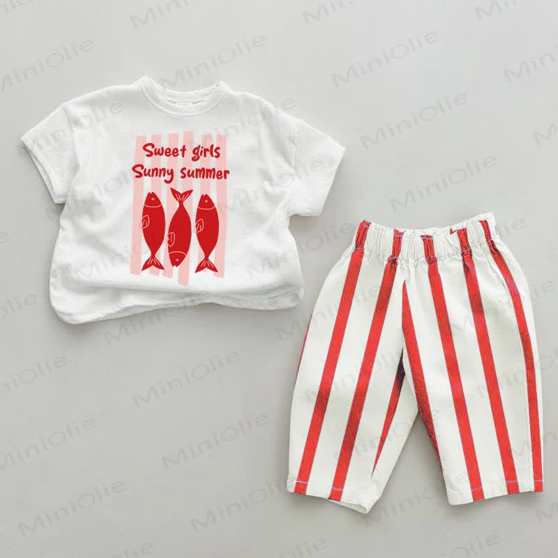 SWEET GIRLS SUNNY SUMMER  Baby Red Striped 2-piece Set - White&Red - 2-3T - image 1