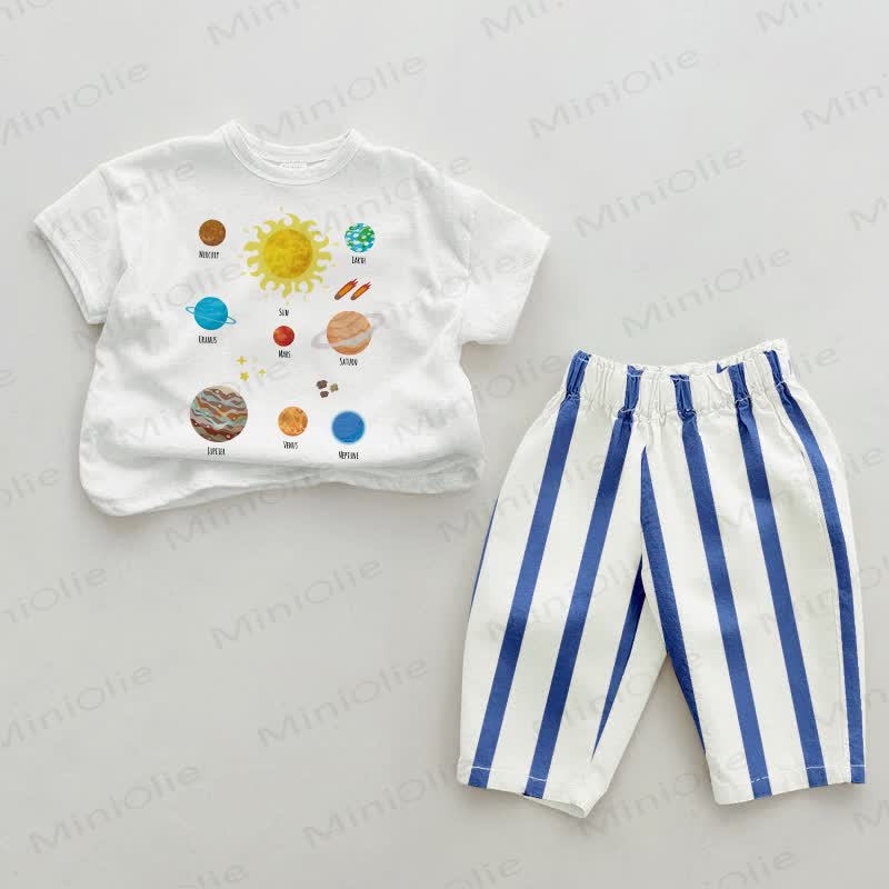 Baby Planet Blue Striped Pants 2-piece Set - White&Blue - 2-3T - image 1