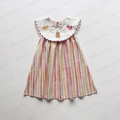Toddler Girl Bear Watercolor Striped Dress - Pink - 8-9T - image 6