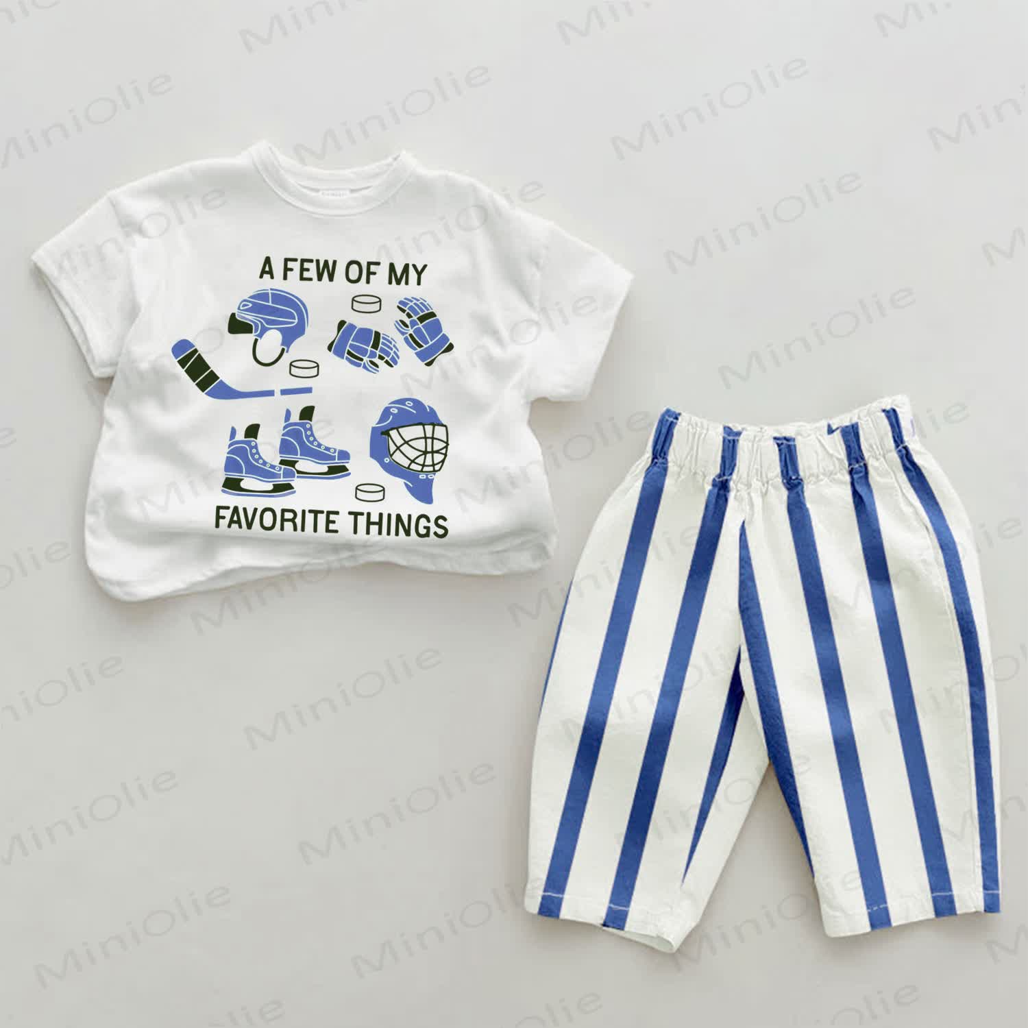 A FEW OF MY FAV THINGS Baby Hockey Striped Pants 2-piece Set - White&Blue - 2-3T - image 1