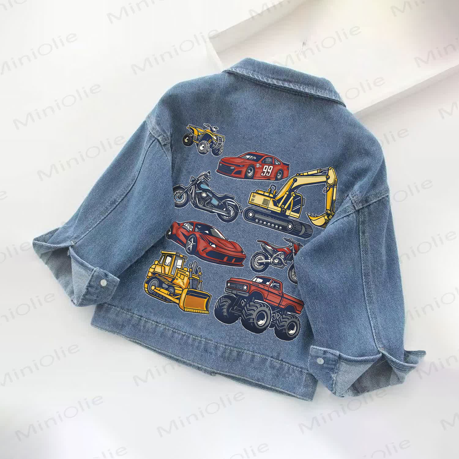 Toddler Kid Vehicles Excavator Racing Car Denim Jacket - image 2