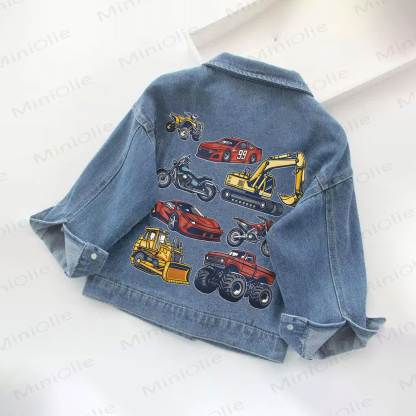 Toddler Kid Vehicles Excavator Racing Car Denim Jacket - image 2