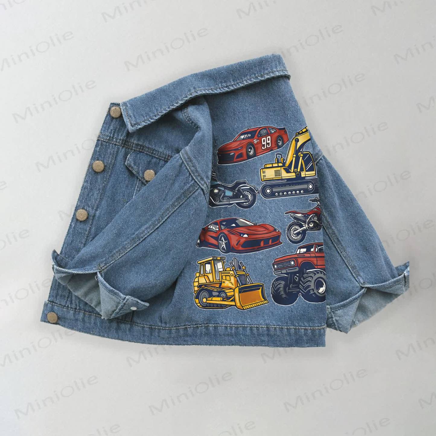 Toddler Kid Vehicles Excavator Racing Car Denim Jacket - Blue - 10-11T - image 1