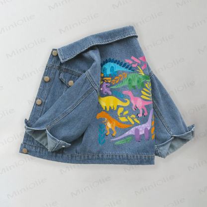 Toddler Kid Colorful Dinosaur Print Jurassic Denim Jacket - Blue - 10-11T - image 1