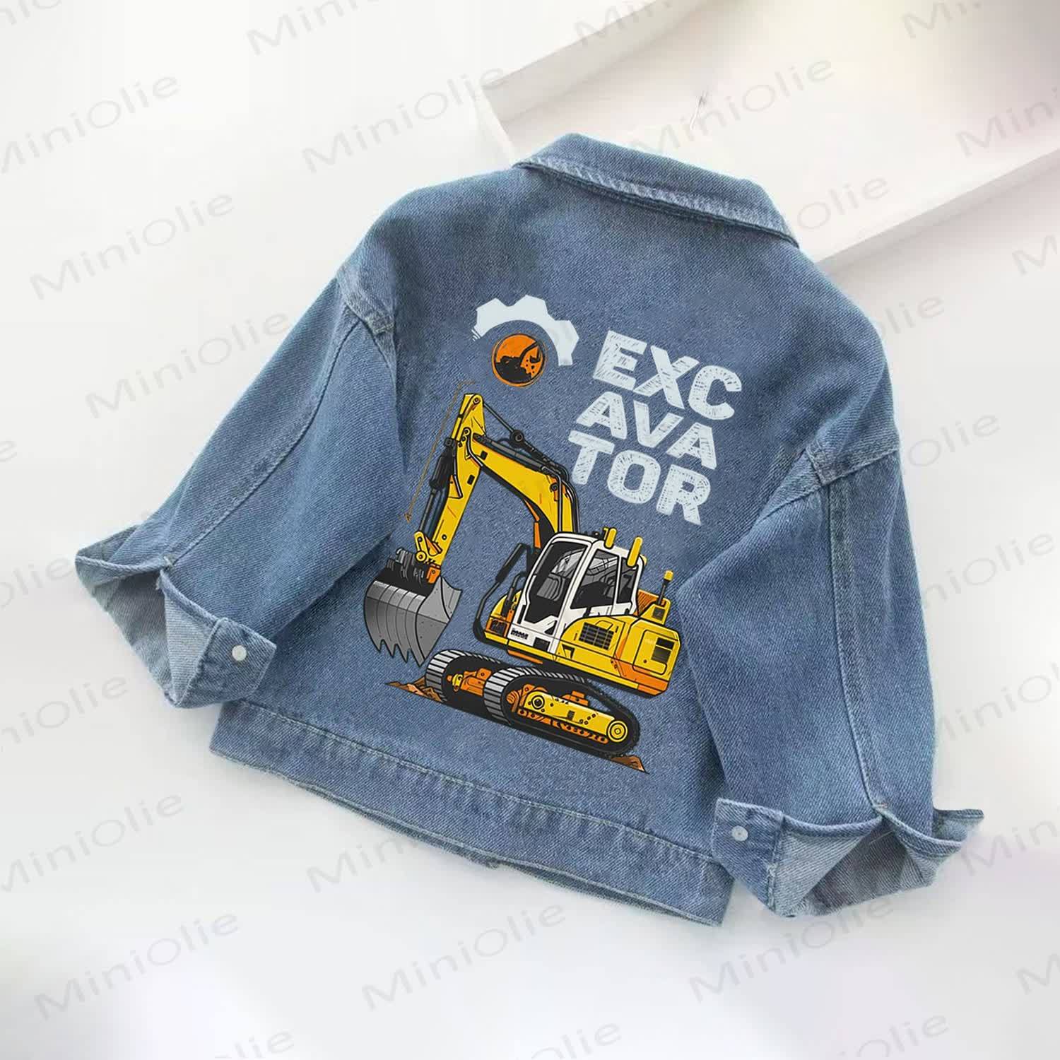 Toddler Kid Excavator Heavy Equipment Denim Jacket - Blue - 10-11T - image 1