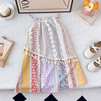Toddler Girl Boho Tassel Dress - Beige - 7Y - image 1