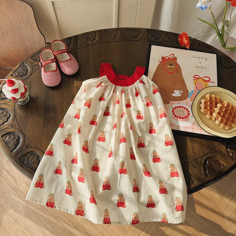 Toddler Girl Bear Print Princess Dress - Beige - 8-9T - image 1