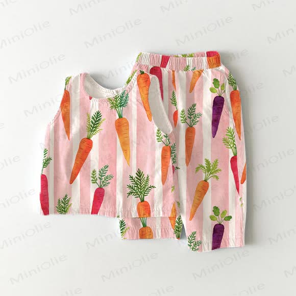 Toddler Watercolor Carrot White & Pink Striped 2-piece Sleeveless Set - White&Pink - 5-7T - image 1