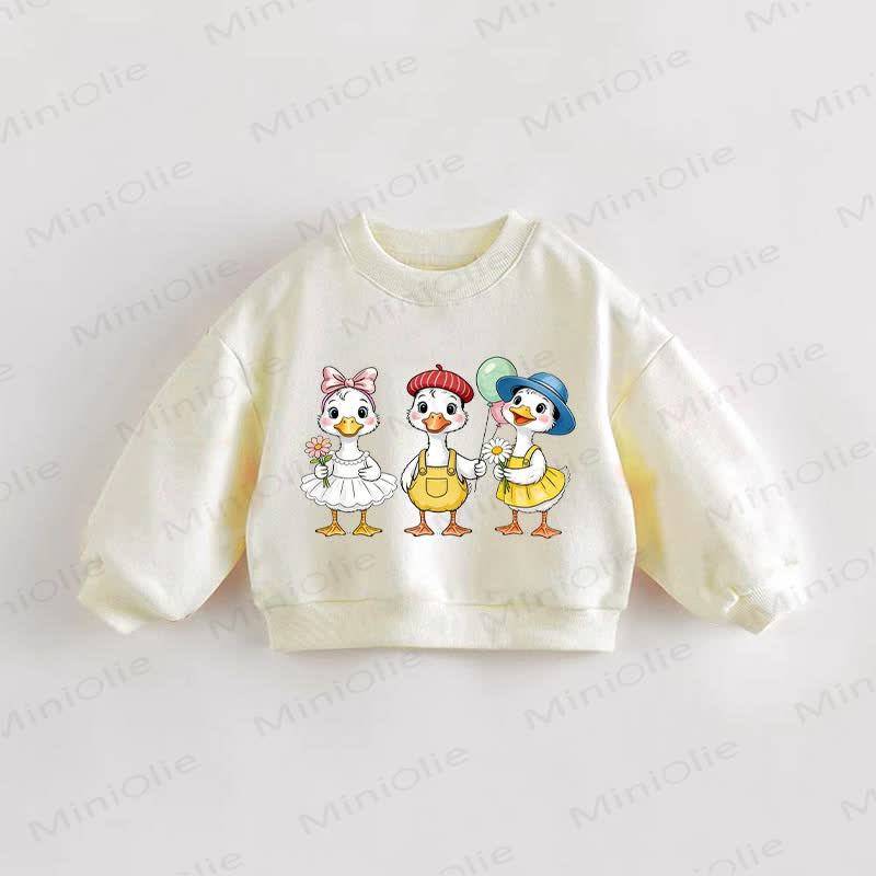 Baby Toddler Lovely Ducks Beige Sweatshirt - Cream - 3-5T - image 1