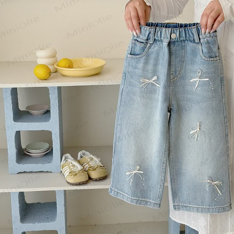 Toddler Girl Bow Denim Pants - Blue - 6-7T - image 1