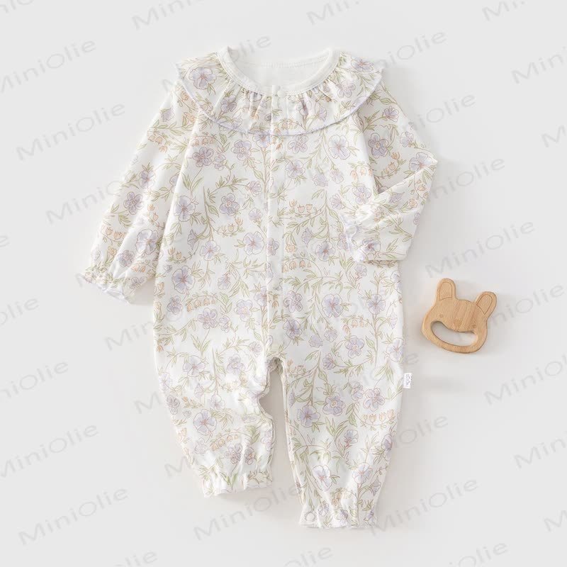 Baby Floral Collar Cotton Romper - Purple - 18-24M - image 3