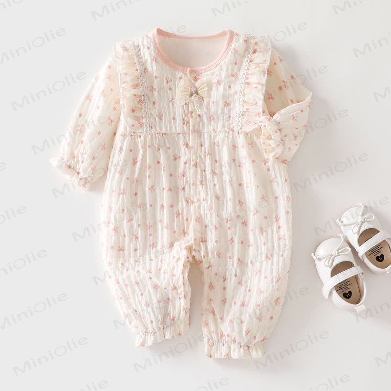 Baby Bow Dot Cotton Romper - Pink - 18-24M - image 2