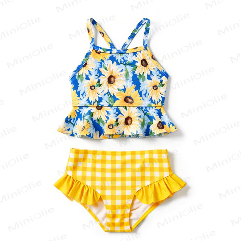Toddler Flower Striped Swimsuit - Blue - 8-9T - image 9