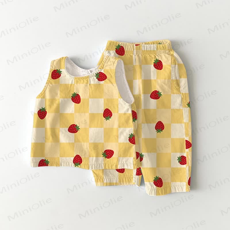 Baby 2-Piece Strawberry Plaid Sleeveless Set - Yellow - 2-3T - image 1