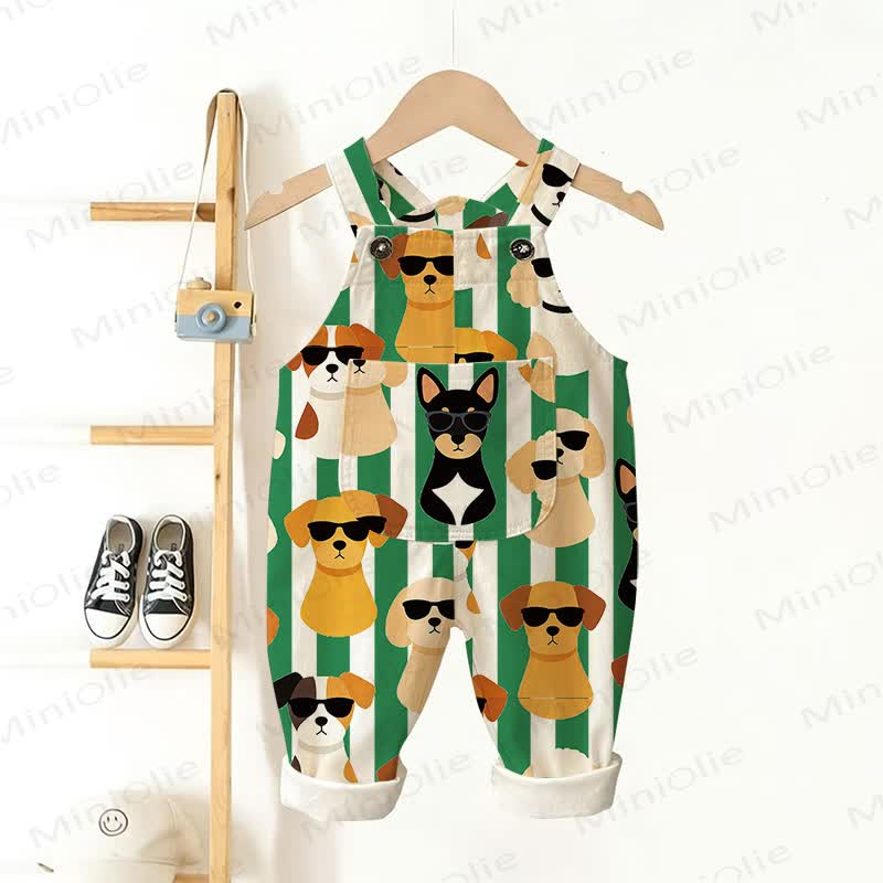 Baby Toddler Puppy Striped Overalls  - Beige - 3-5T - image 1