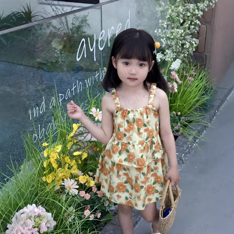 Toddler Girl Floral Ruffle Strap Dress - Yellow - 10-11T - image 1