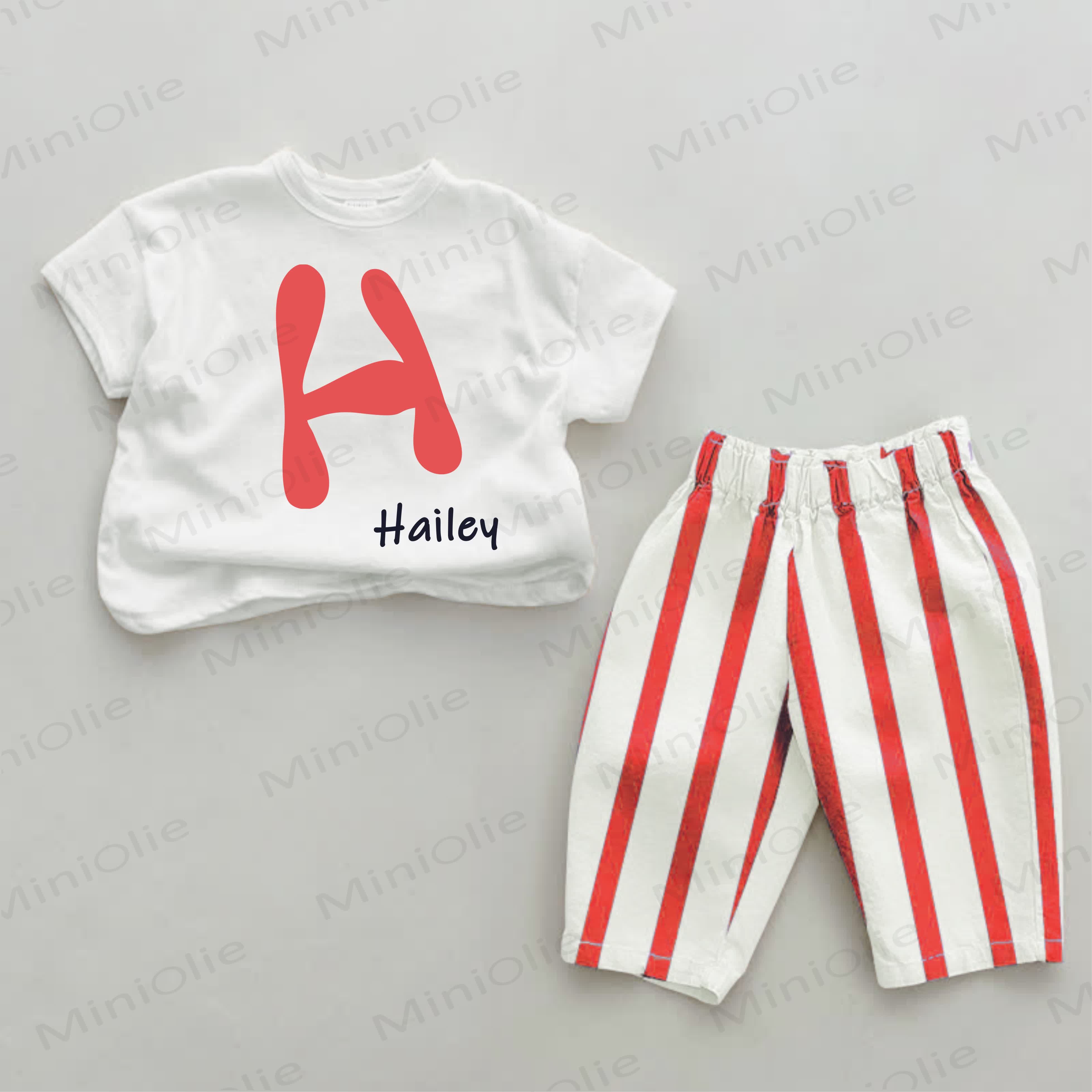 Personalized Irregular Letter Baby Name Customization Red Striped 2-piece Set - image 1