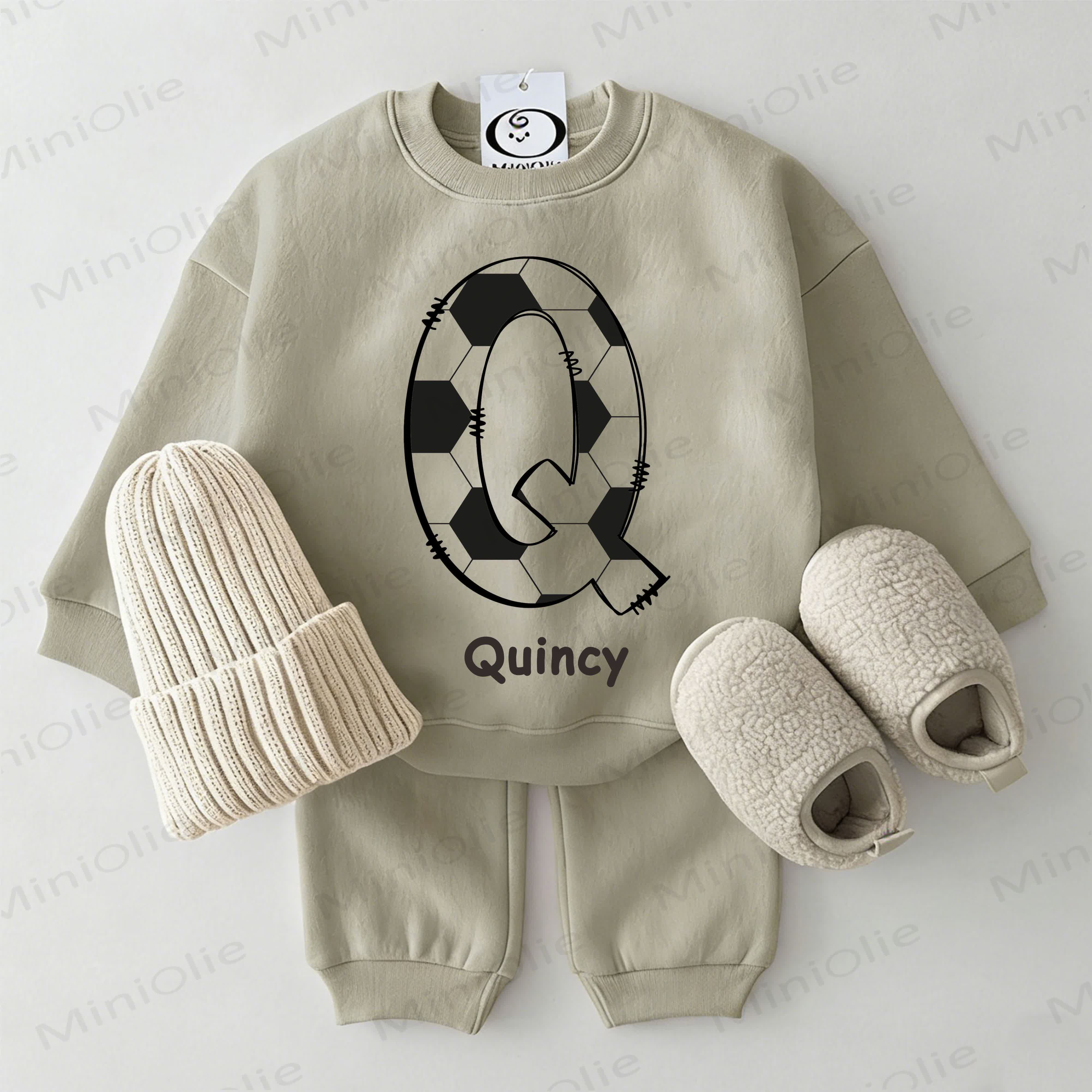 Personalized Football Letter Baby 2-piece Green Set with Name Customization - image 1