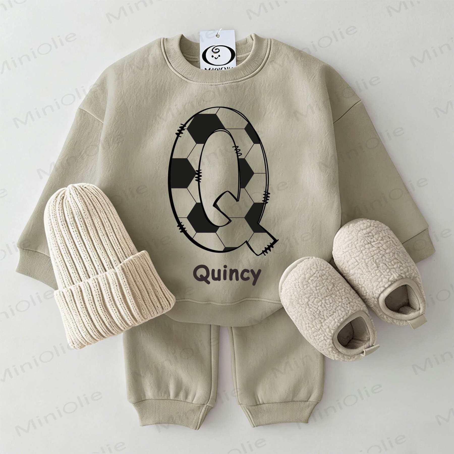 Personalized Football Letter Baby 2-piece Green Set with Name Customization - image 1