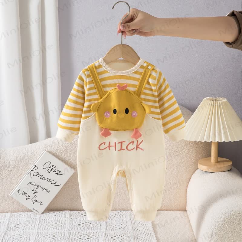 CHICK Baby Fake 2pcs Striped Romper - Yellow - 18-24M - image 1