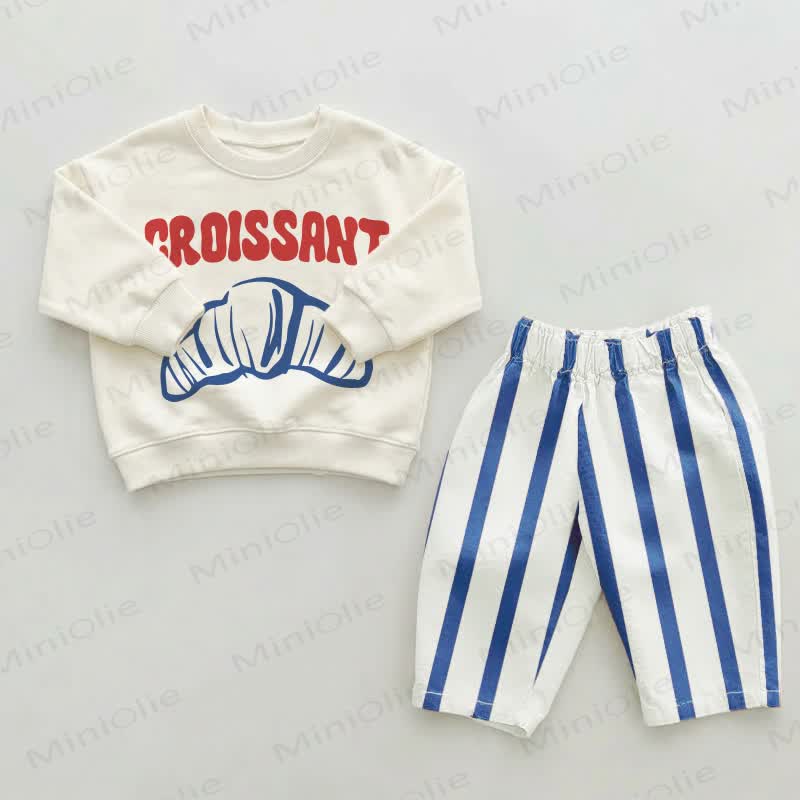 CROISSANT Baby Toddler Blue Striped Pants 2-piece Set - Beige&Blue - 2-3T - image 1