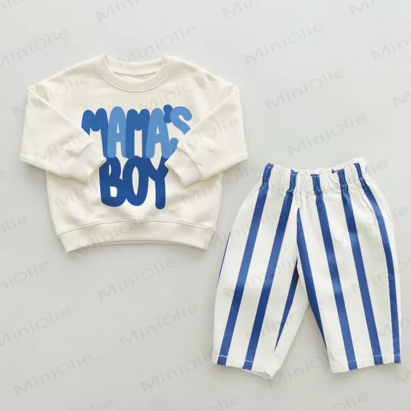 MAMA'S BOY Baby Toddler Blue Striped Pants 2-piece Set - Beige&Blue - 2-3T - image 1