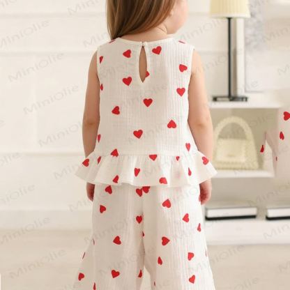 Baby Heart Print Ruffle Cotton Dress Set - image 3