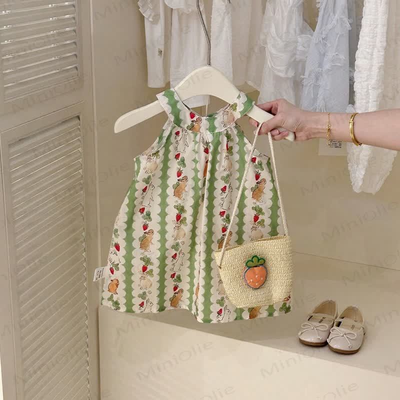Toddler Girl Striped Bunny Strap Dress with Bag - Green - 6-7T - image 1