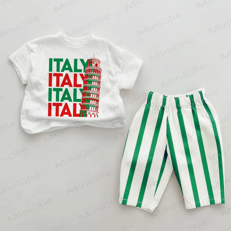 ITALY Baby Green Striped 2-piece Set - Green&White - 2-3T - image 1
