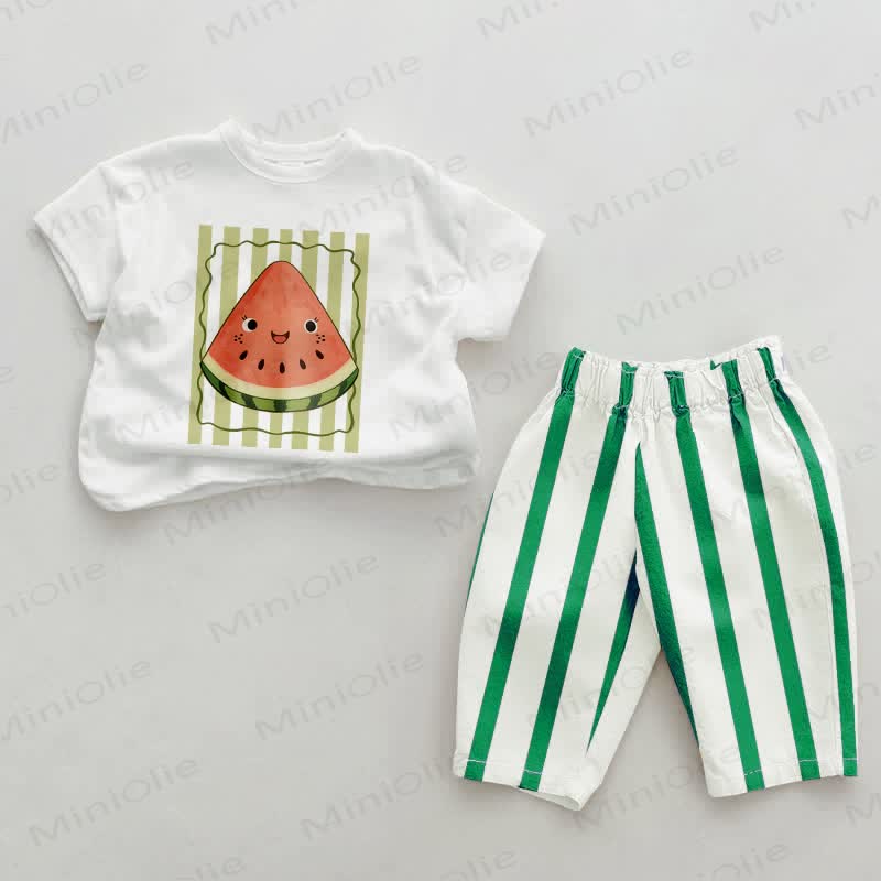 Baby Green Watermelon Striped 2-piece Set - Green&White - 2-3T - image 1