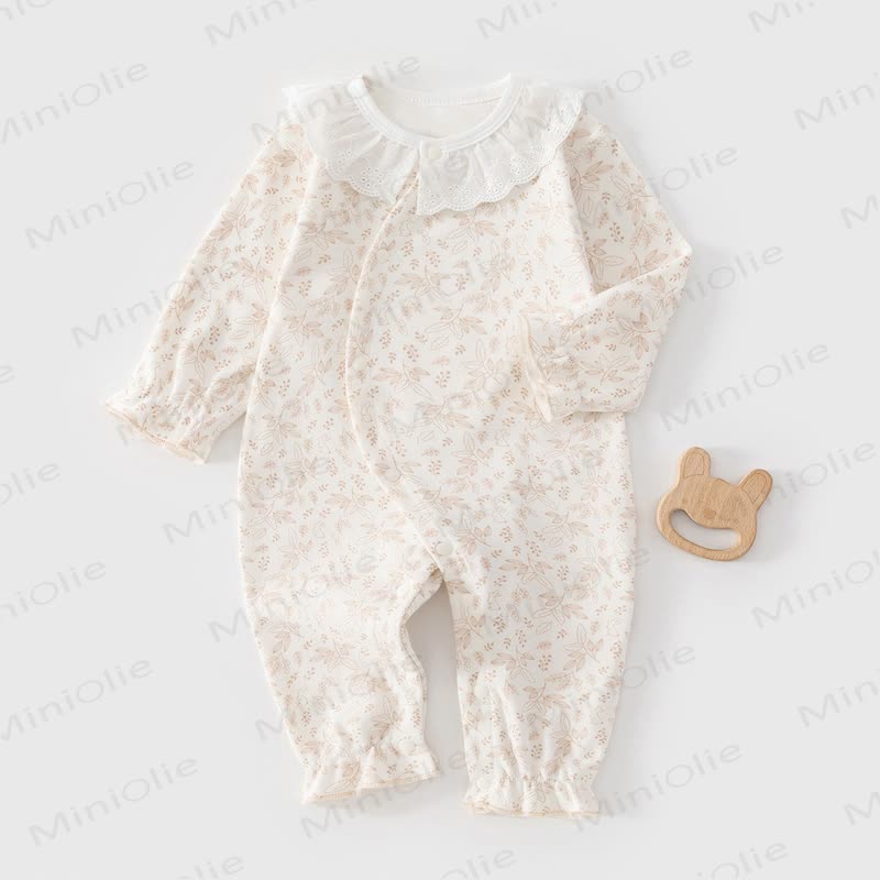 Baby  Lace Floral Cotton Romper - Beige - 18-24M - image 1
