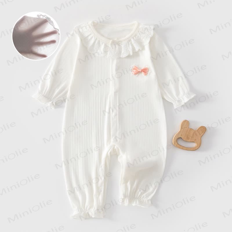 Baby Ribbed Lace Collar Long Sleeve Romper - White - 18-24M - image 6