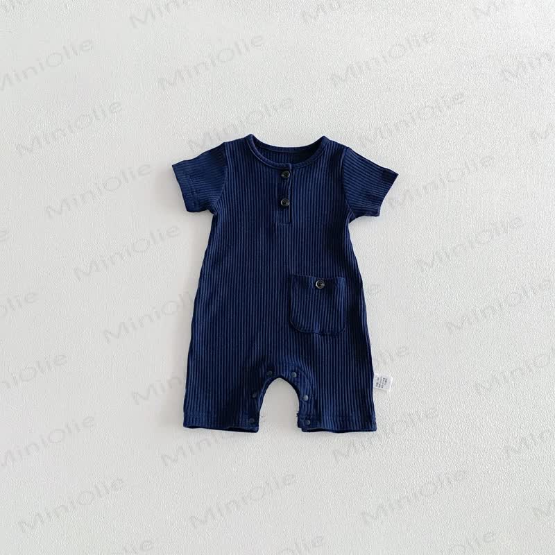 Baby Breathable Rib Pocket Romper - Navy - 18-24M - image 11