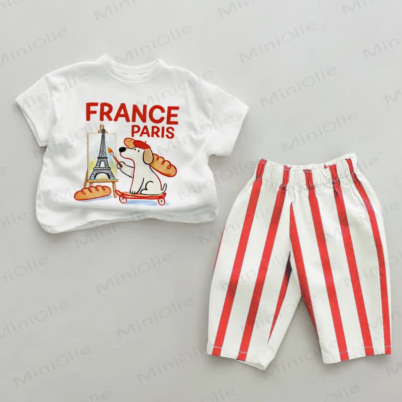 FRANCE PARIS Baby Red Striped 2-piece Set - White&Red - 2-3T - image 1