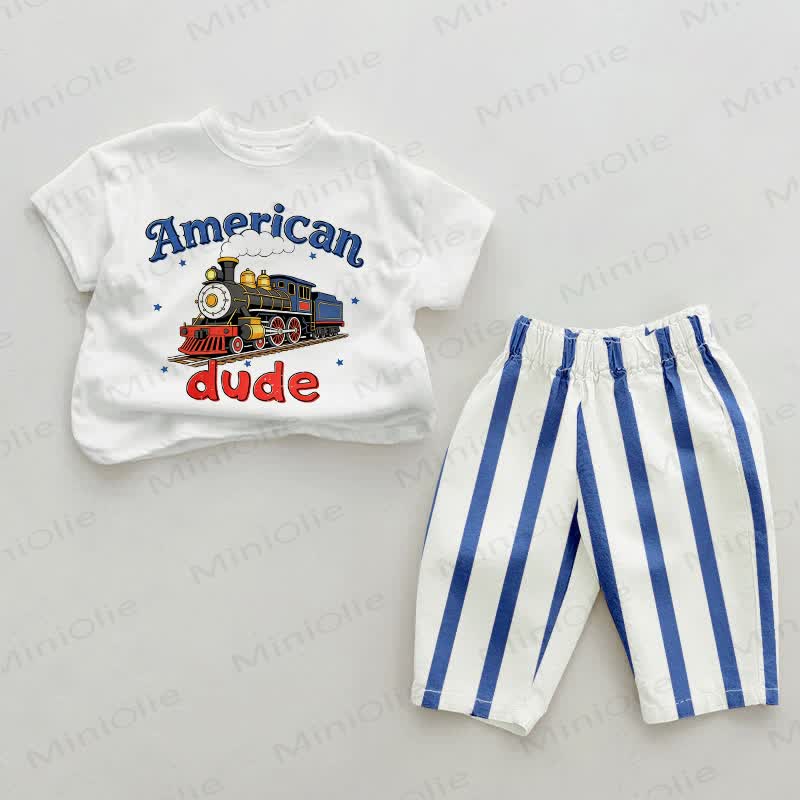 AMERICAN DUDE Baby Blue Striped 2-piece Set - White&Blue - 2-3T - image 1