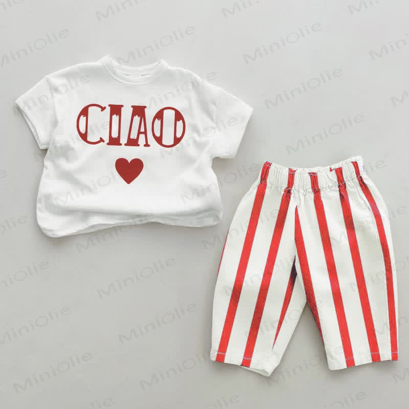 CIAO Baby Red Striped Pants 2-piece Set - White&Red - 2-3T - image 1
