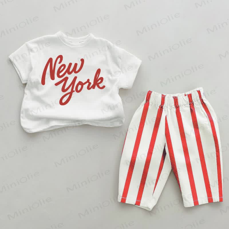 NEW YORK Baby Red Striped Pants 2-piece Set - White&Red - 2-3T - image 1