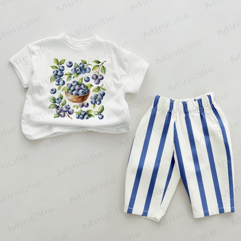 Baby Blueberry Blue Vertical Striped Pants 2-piece Set - White&Blue - 2-3T - image 1