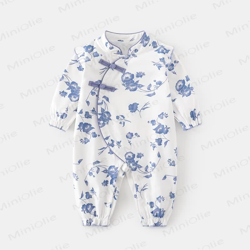 Baby Girl Floral Knot Button Romper - Blue - 18-24M - image 1
