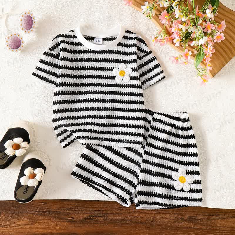 Toddler Flower Striped Set - Black - 7Y - image 1