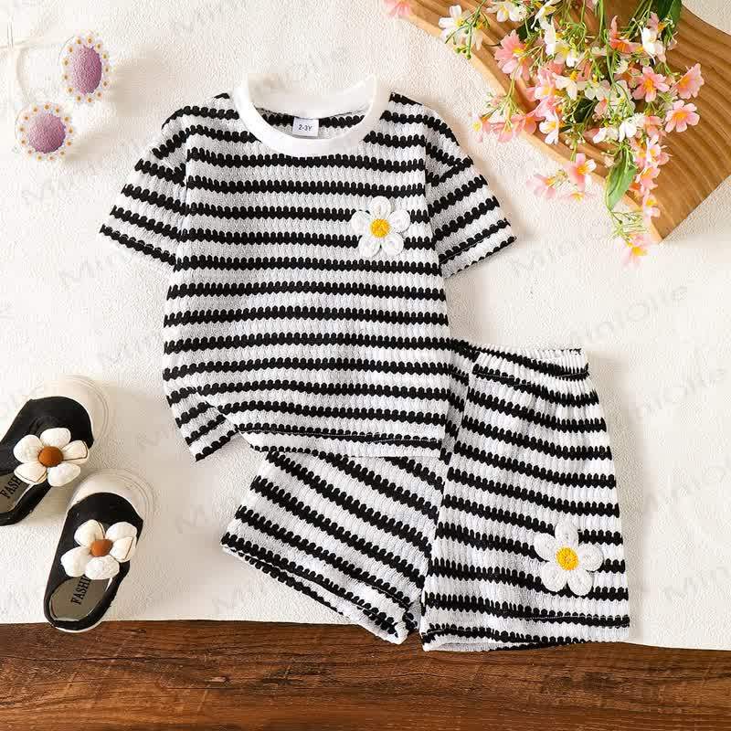 Toddler Flower Striped Set - Black - 7Y - image 1